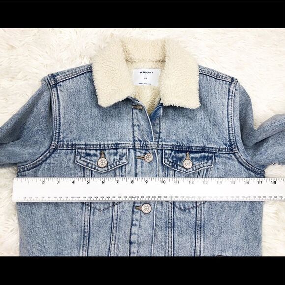 Old Navy Light Wash Denim Jean Sherpa Jacket XS - Picture 4 of 6